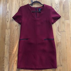Topshop Burgundy Shift Dress w Zipper Pocket sz 4